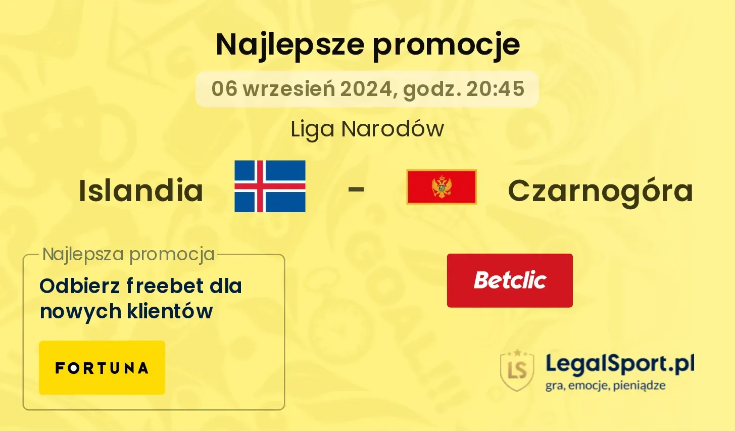 Islandia - Czarnogóra promocje bonusy na mecz