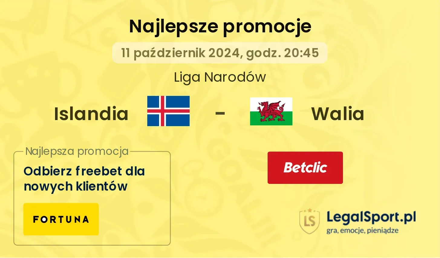 Islandia - Walia promocje bonusy na mecz