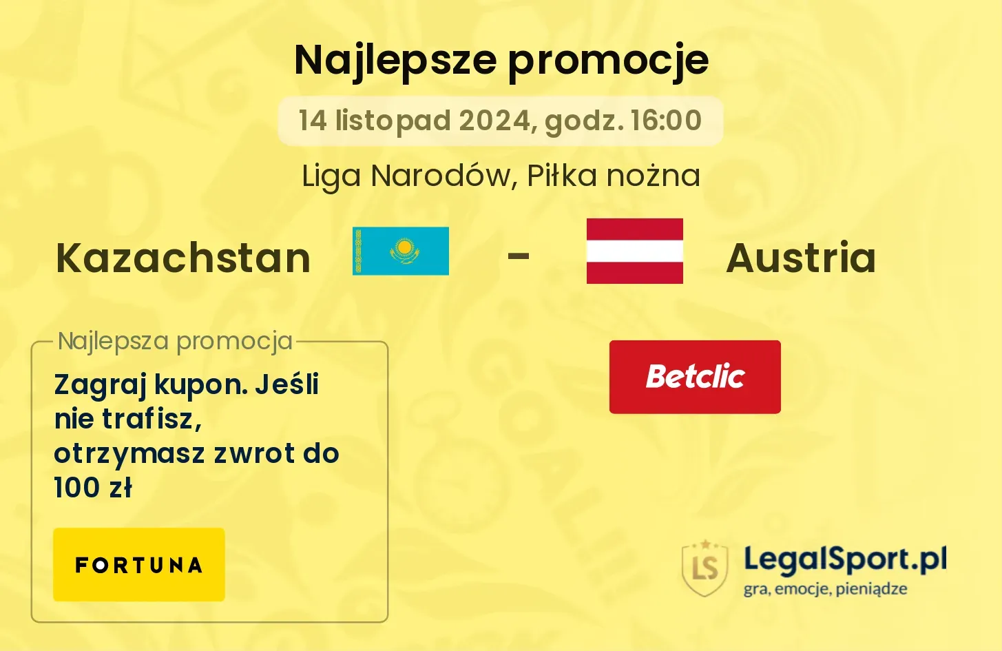 Kazachstan - Austria promocje u bukmacherów 14.11, 16:00