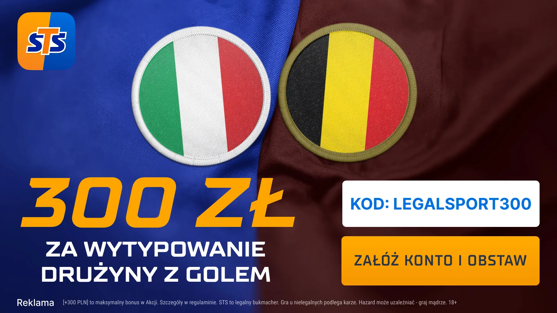 300 zł za drużynę z golem w meczu Włochy - Belgia