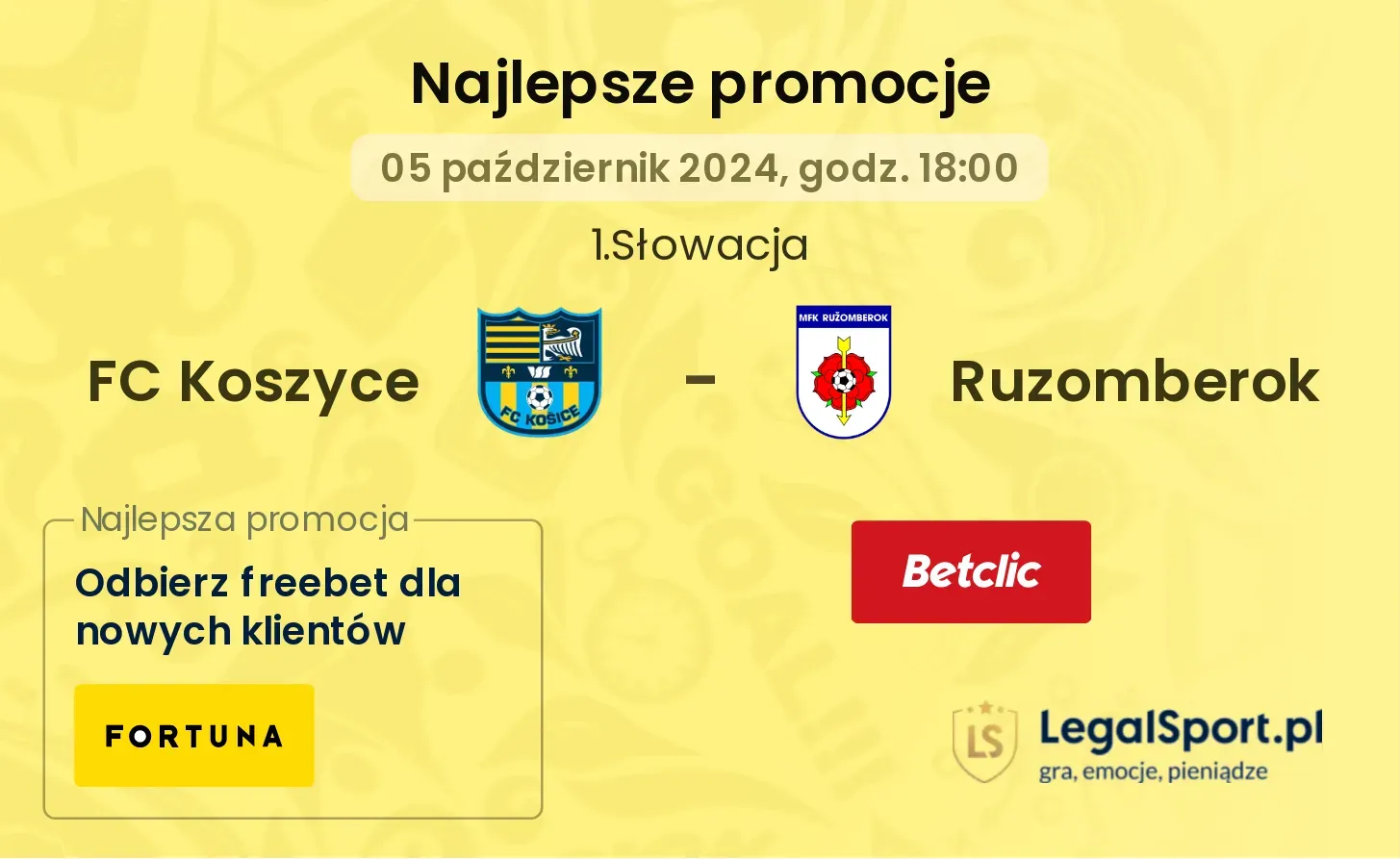 FC Koszyce - Ruzomberok promocje u bukmacherów 05.10, 18:00