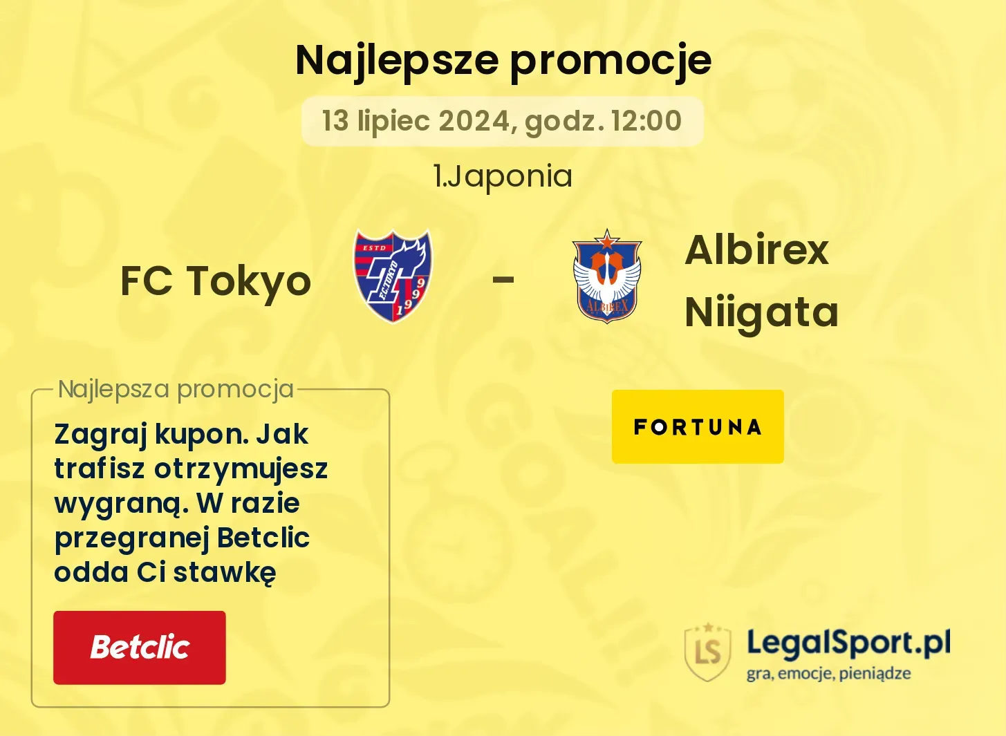 FC Tokyo - Albirex Niigata promocje u bukmacherów (13.07, 12:00)