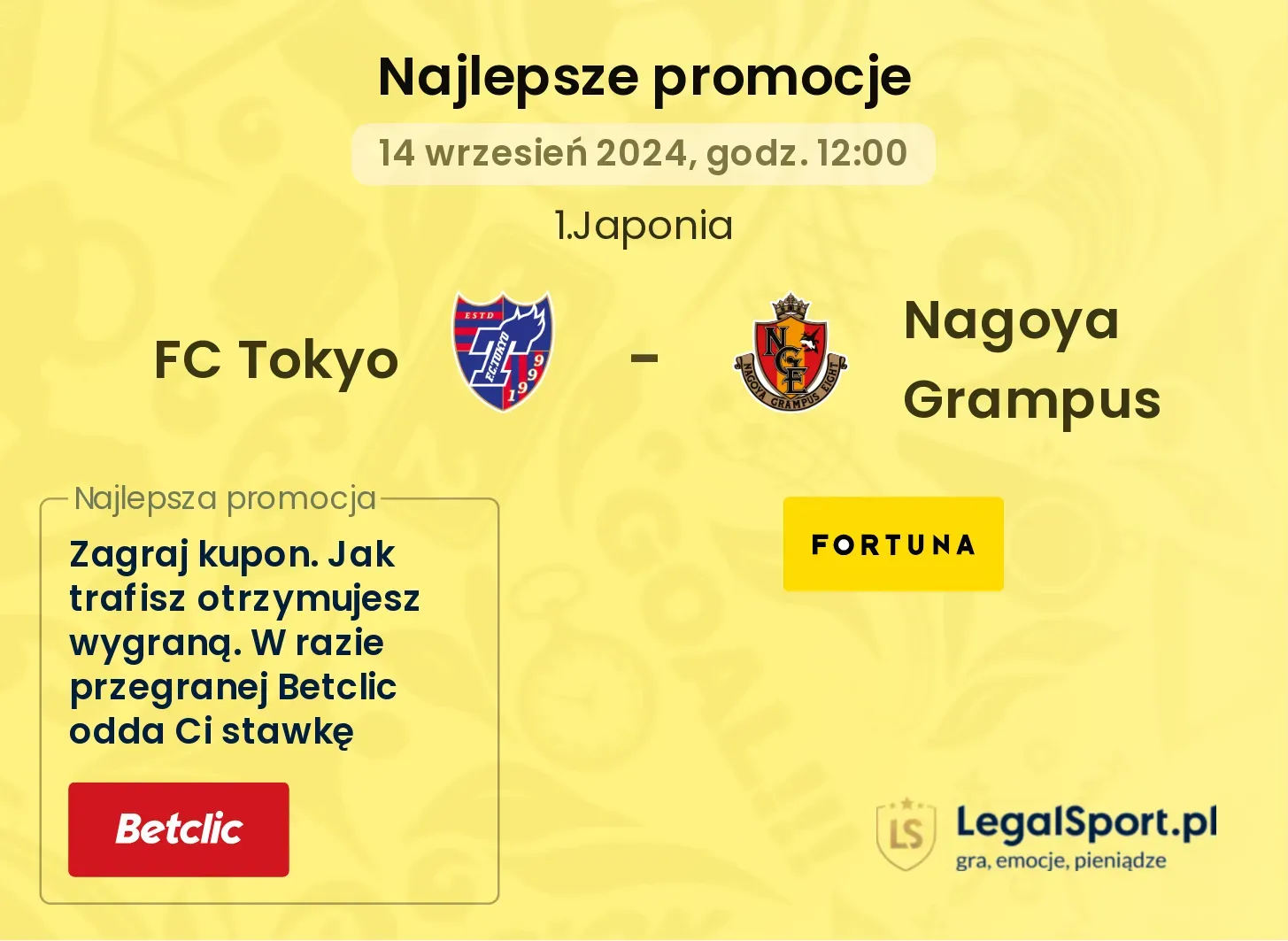 FC Tokyo - Nagoya Grampus promocje u bukmacherów 14.09, 12:00