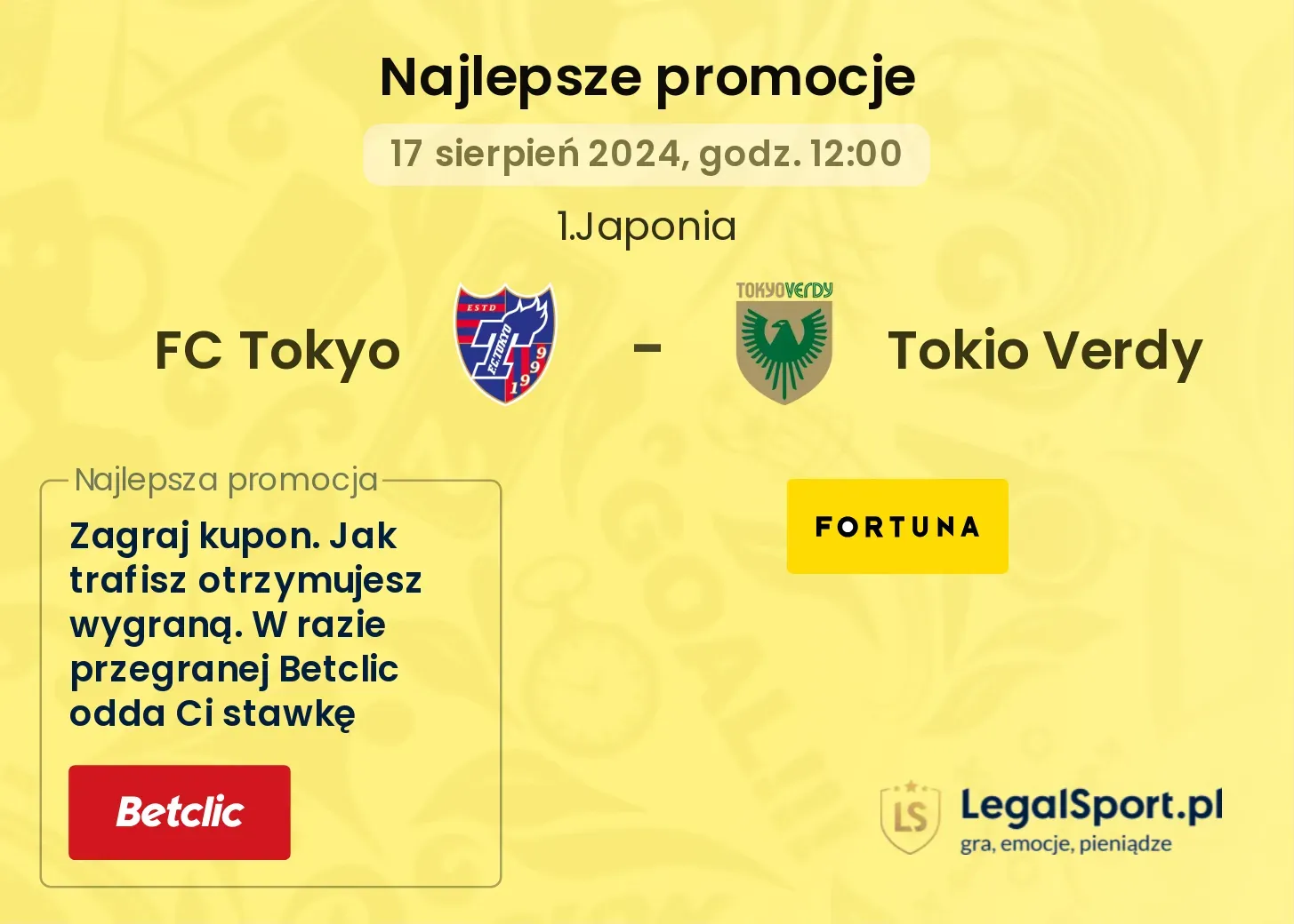 FC Tokyo - Tokio Verdy promocje bonusy na mecz