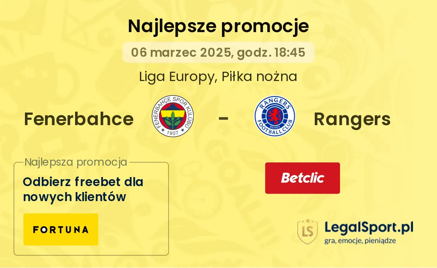 Fenerbahce - Rangers promocje bonusy na mecz