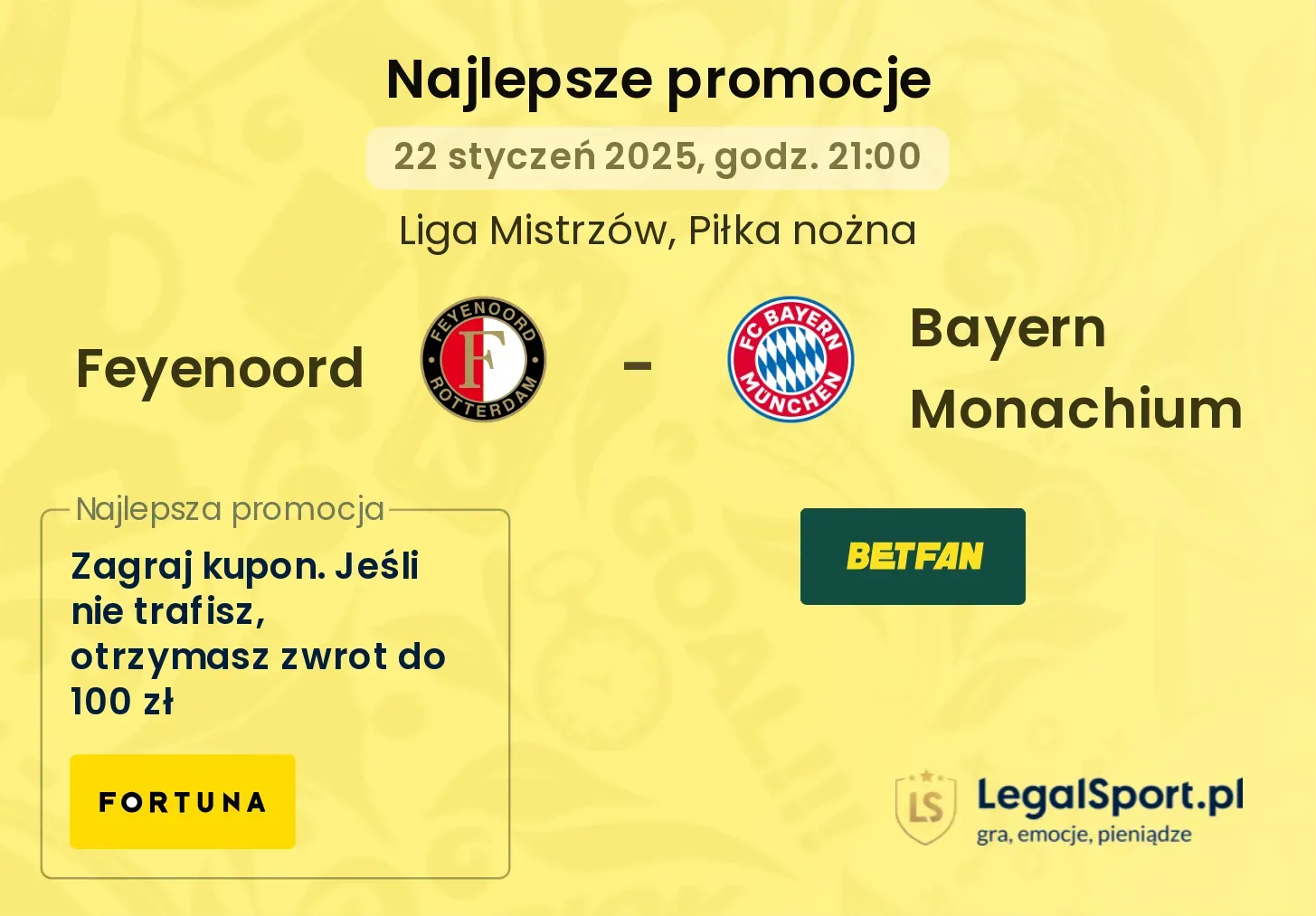 Feyenoord - Bayern Monachium promocje bonusy na mecz