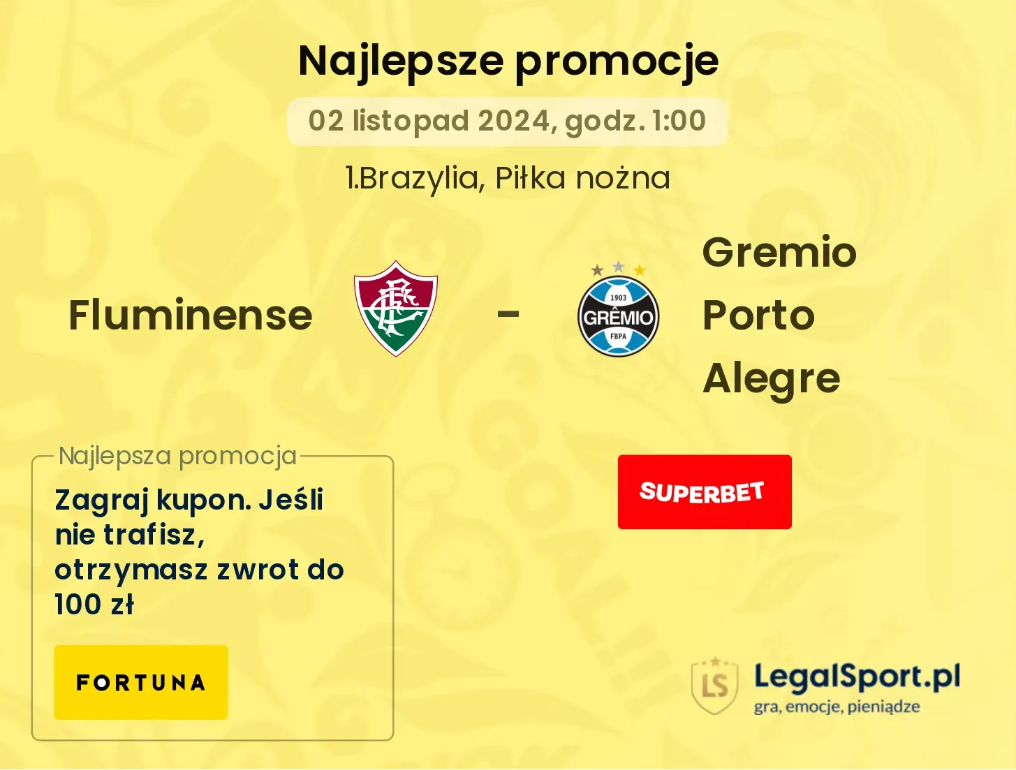 Fluminense - Gremio Porto Alegre promocje u bukmacherów 02.11, 01:00