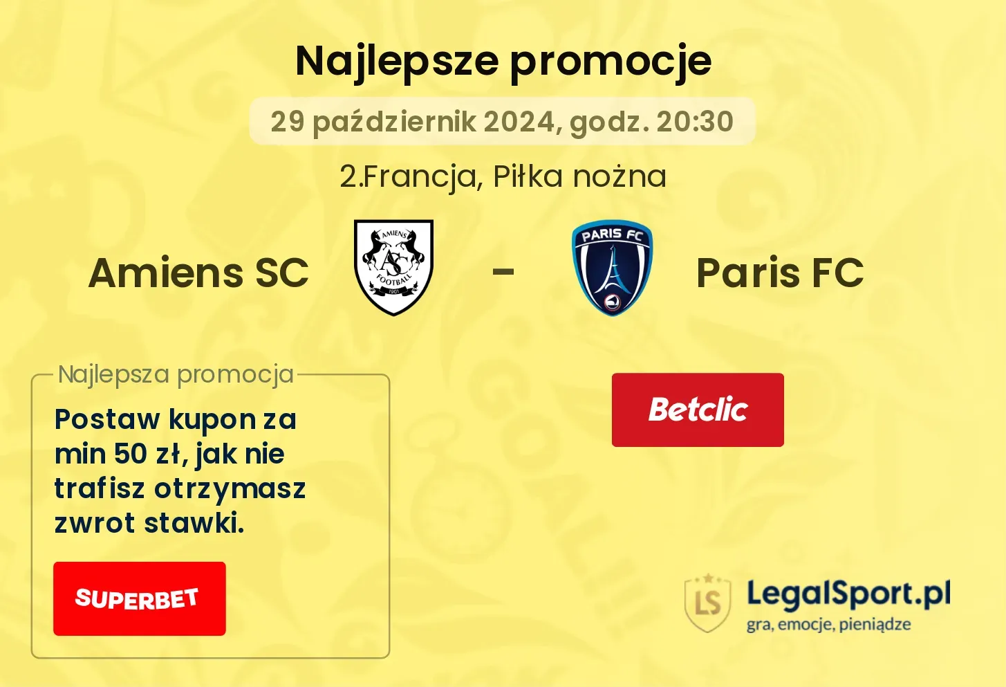 Amiens SC - Paris FC promocje bonusy na mecz