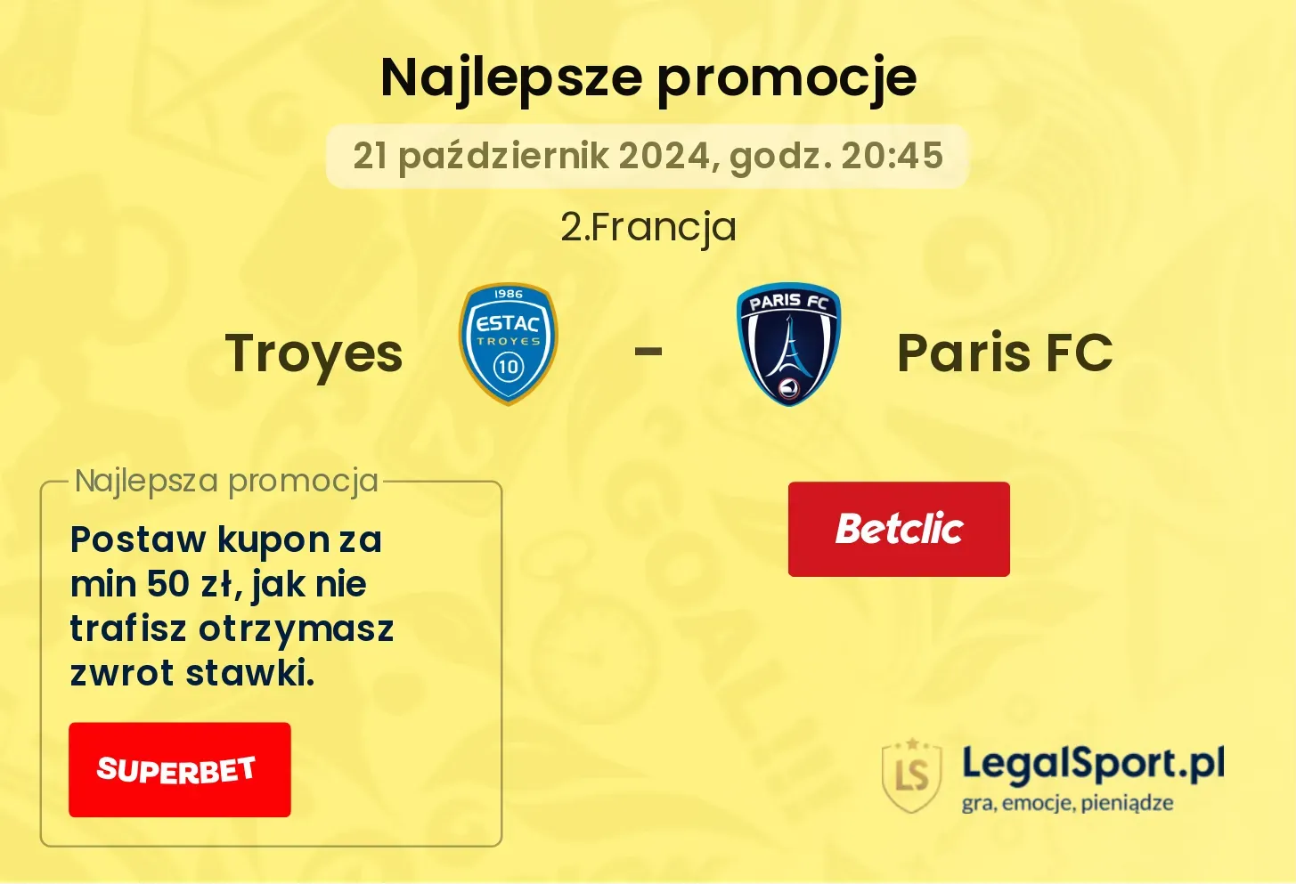 Troyes - Paris FC promocje bonusy na mecz