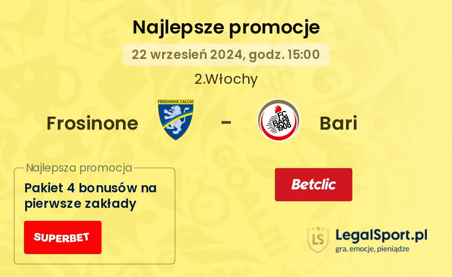 Frosinone - Bari promocje bonusy na mecz