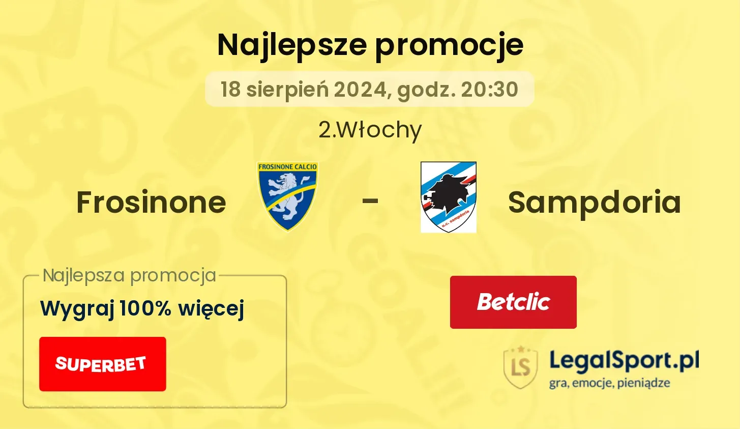 Frosinone - Sampdoria promocje u bukmacherów (18.08, 20:30)