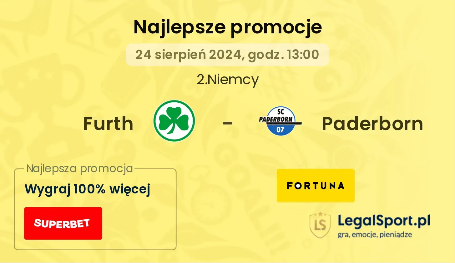 Furth - Paderborn promocje u bukmacherów 24.08, 13:00