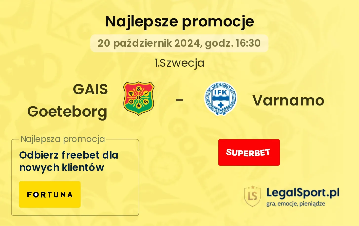 GAIS Goeteborg - Varnamo promocje u bukmacherów 20.10, 16:30