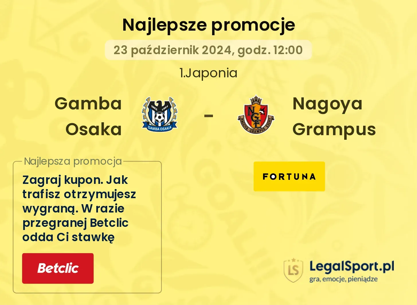 Gamba Osaka - Nagoya Grampus promocje bonusy na mecz