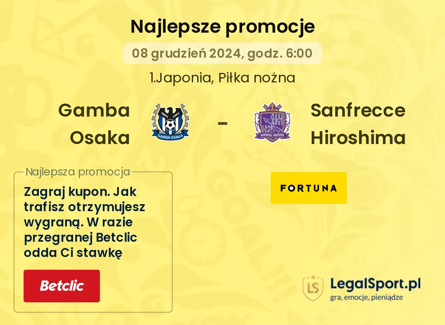 Gamba Osaka - Sanfrecce Hiroshima promocje bonusy na mecz