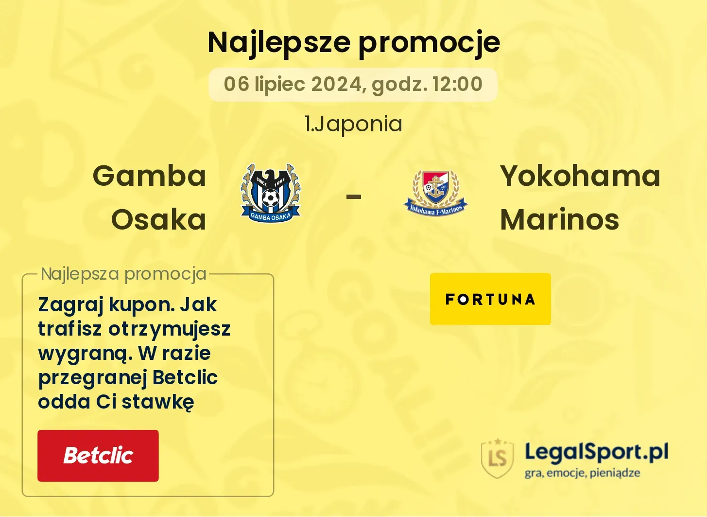 Gamba Osaka - Yokohama Marinos promocje bonusy na mecz