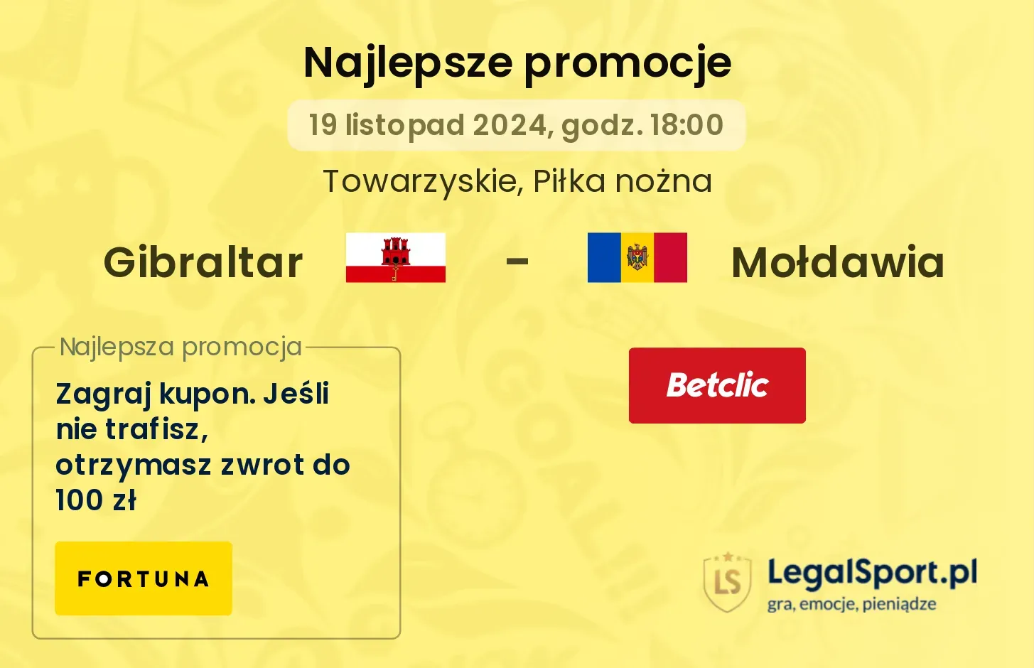 Gibraltar - Mołdawia promocje bonusy na mecz