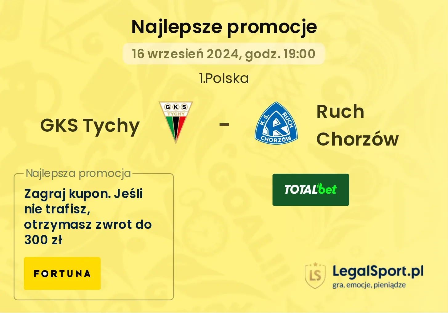 GKS Tychy - Ruch Chorzów promocje bonusy na mecz