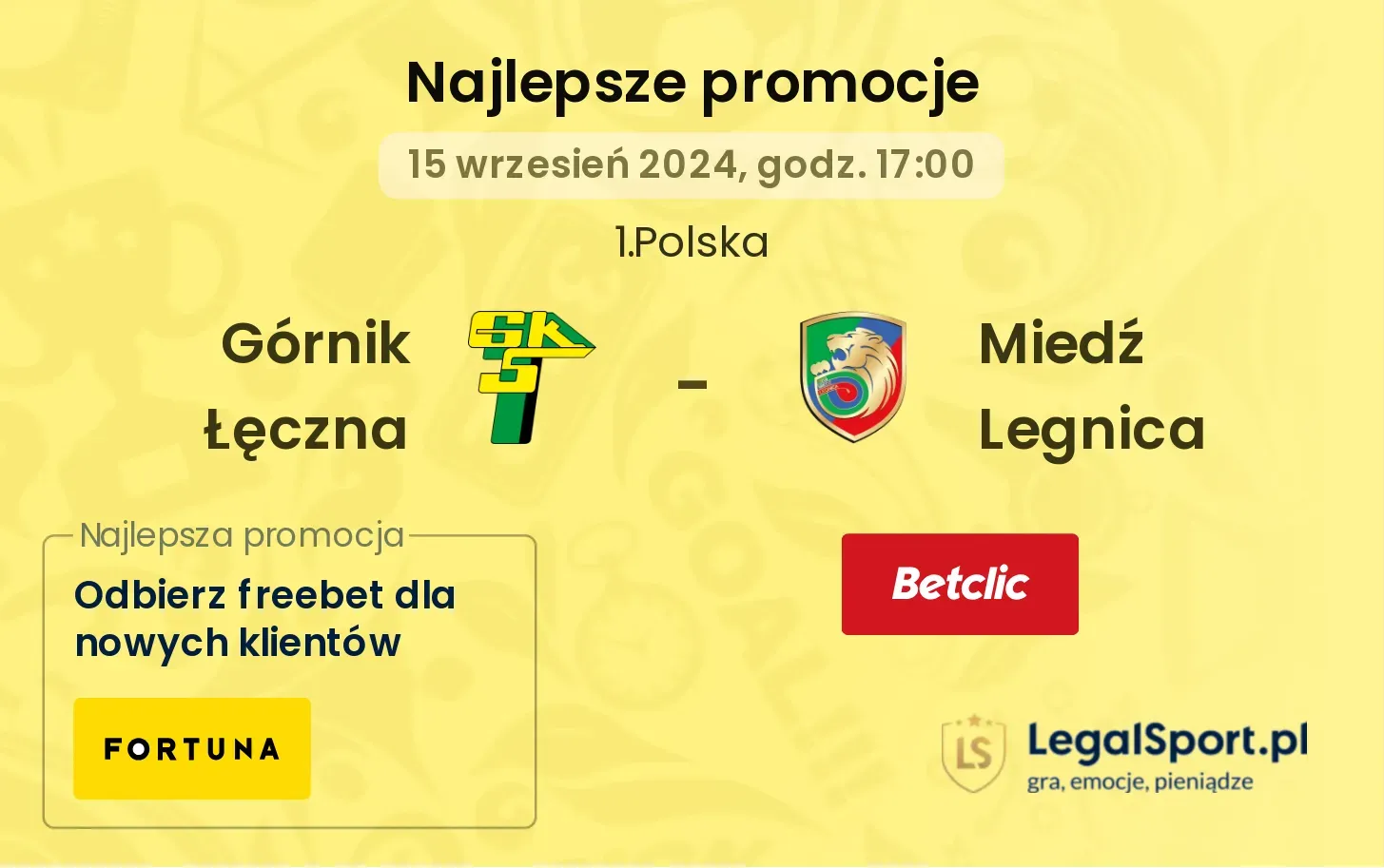 Górnik Łęczna - Miedź Legnica promocje bukmacherskie 15.09, 17:00