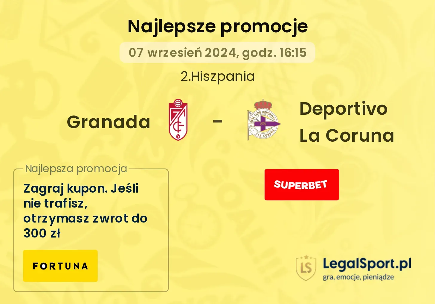 Granada - Deportivo La Coruna promocje bukmacherskie 07.09, 16:15