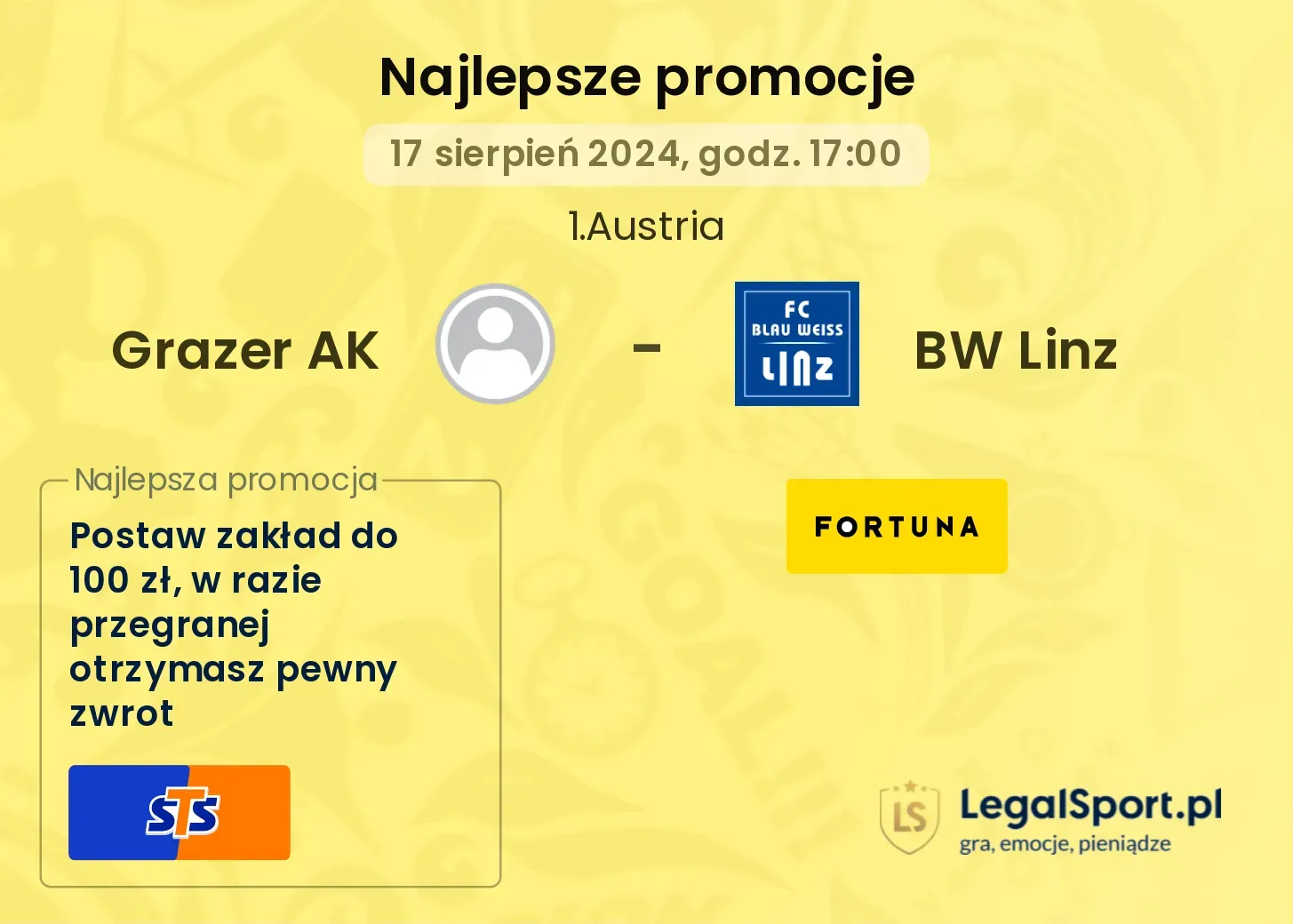 Grazer AK - BW Linz promocje bukmacherskie (17.08, 17:00)