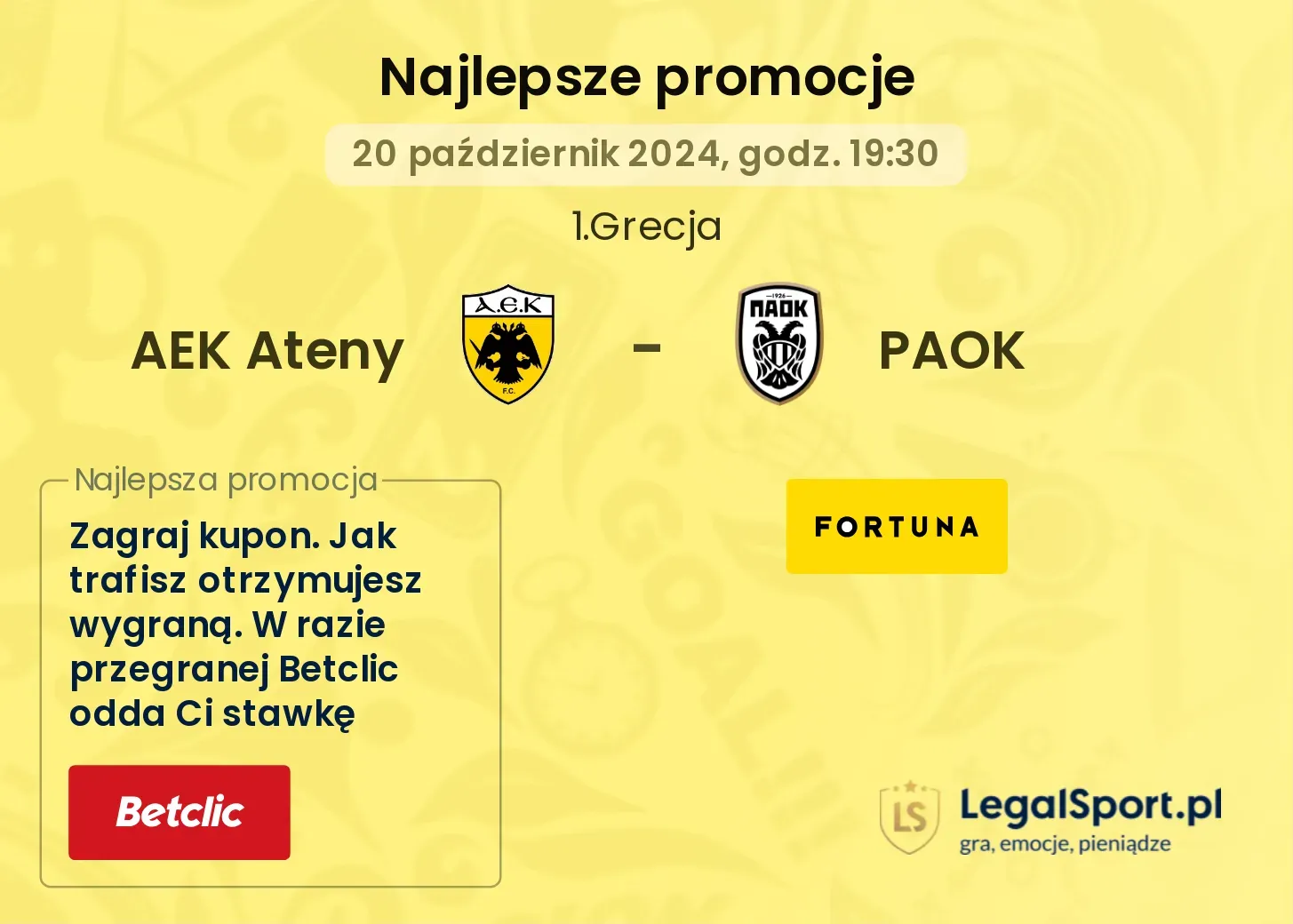 AEK Ateny - PAOK promocje bonusy na mecz