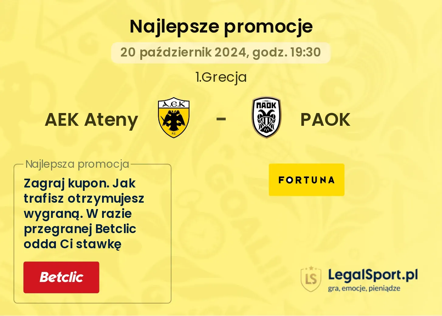 AEK Ateny - PAOK promocje bonusy na mecz