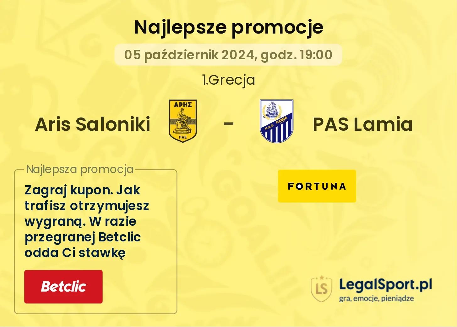 Aris Saloniki - PAS Lamia promocje bonusy na mecz