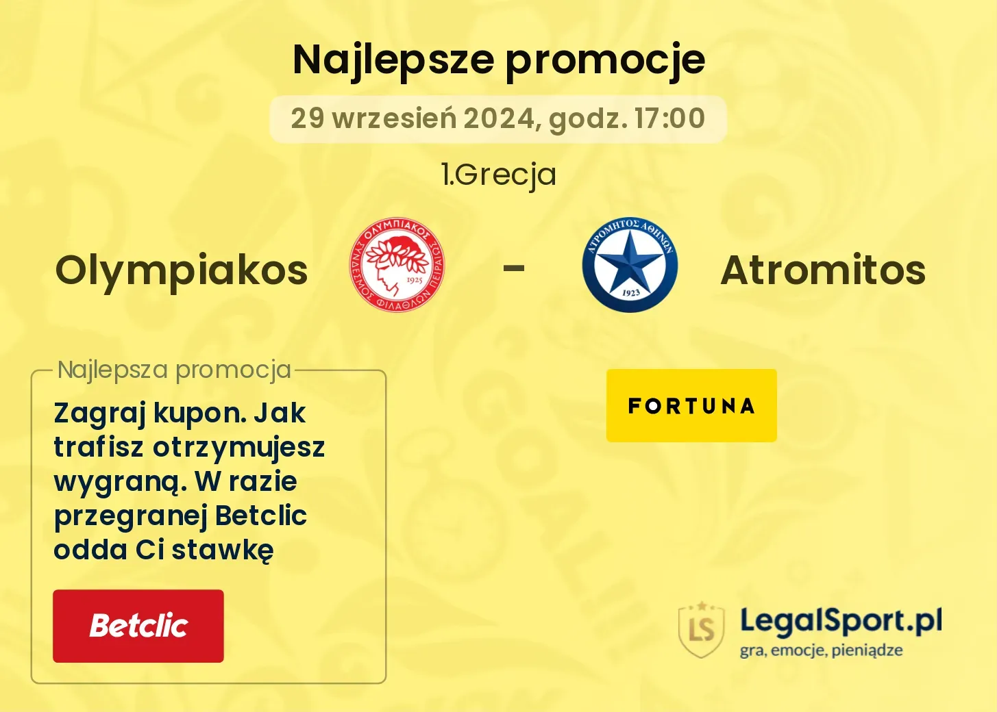 Olympiakos - Atromitos promocje bonusy na mecz