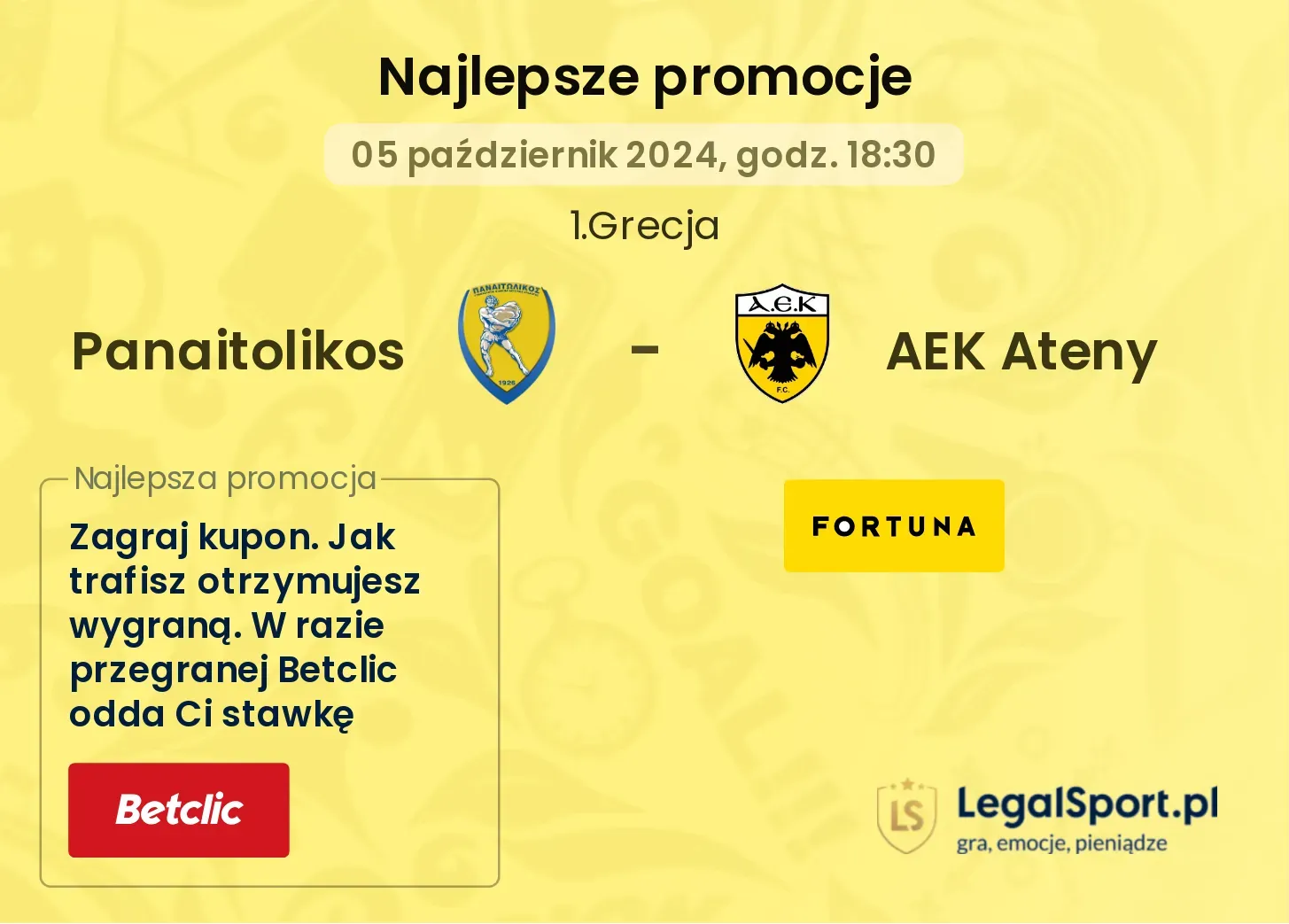 Panaitolikos - AEK Ateny promocje bonusy na mecz