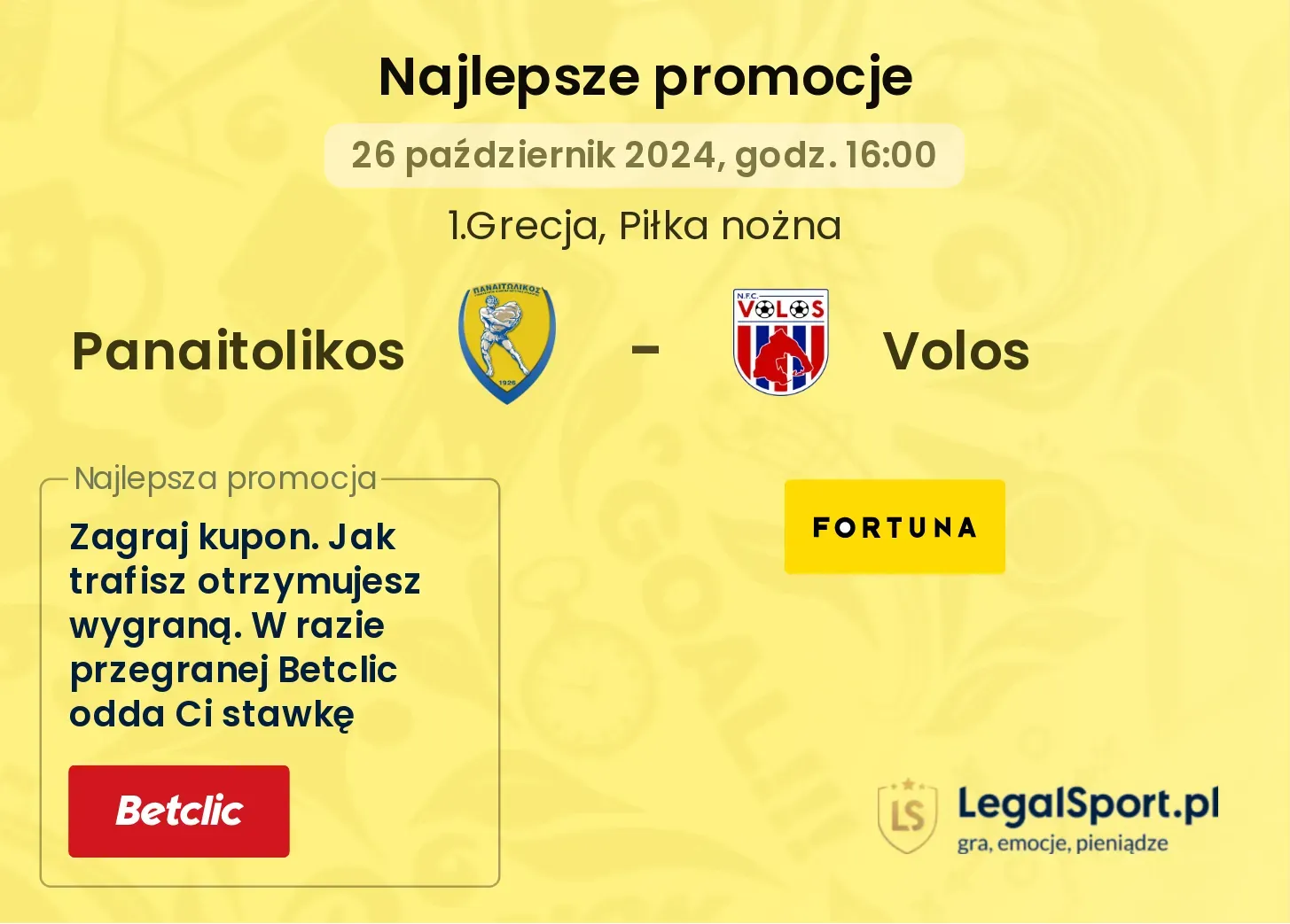 Panaitolikos - Volos promocje bonusy na mecz