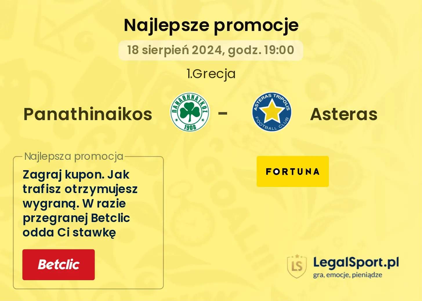 Panathinaikos - Asteras promocje bonusy na mecz