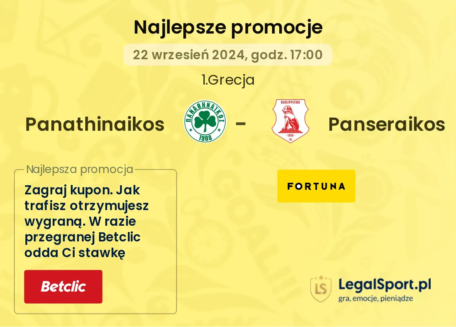 Panathinaikos - Panseraikos promocje bonusy na mecz