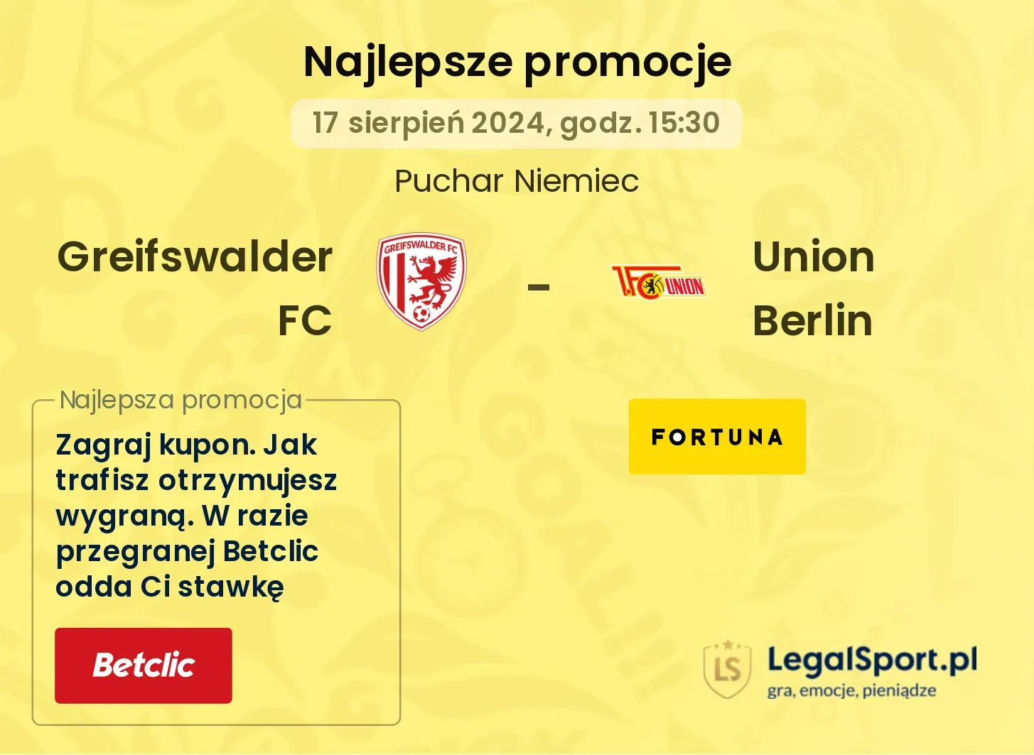 Greifswalder FC - Union Berlin promocje bonusy na mecz