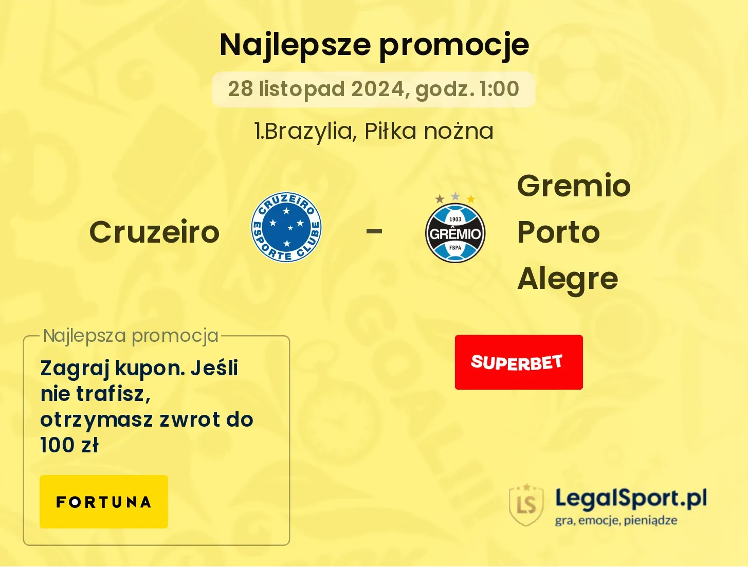 Cruzeiro - Gremio Porto Alegre promocje bukmacherskie