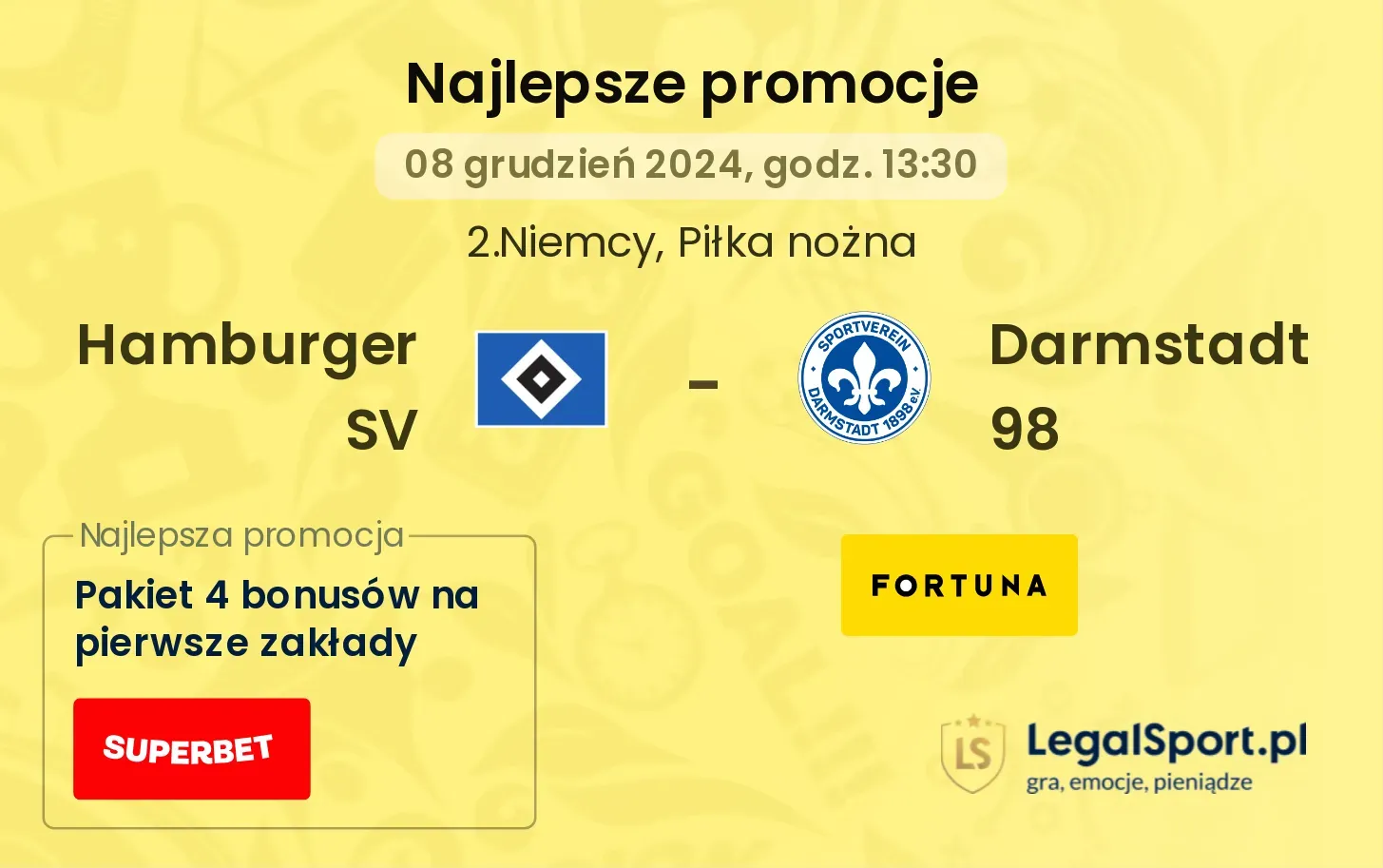 Hamburger SV - Darmstadt 98 promocje bonusy na mecz