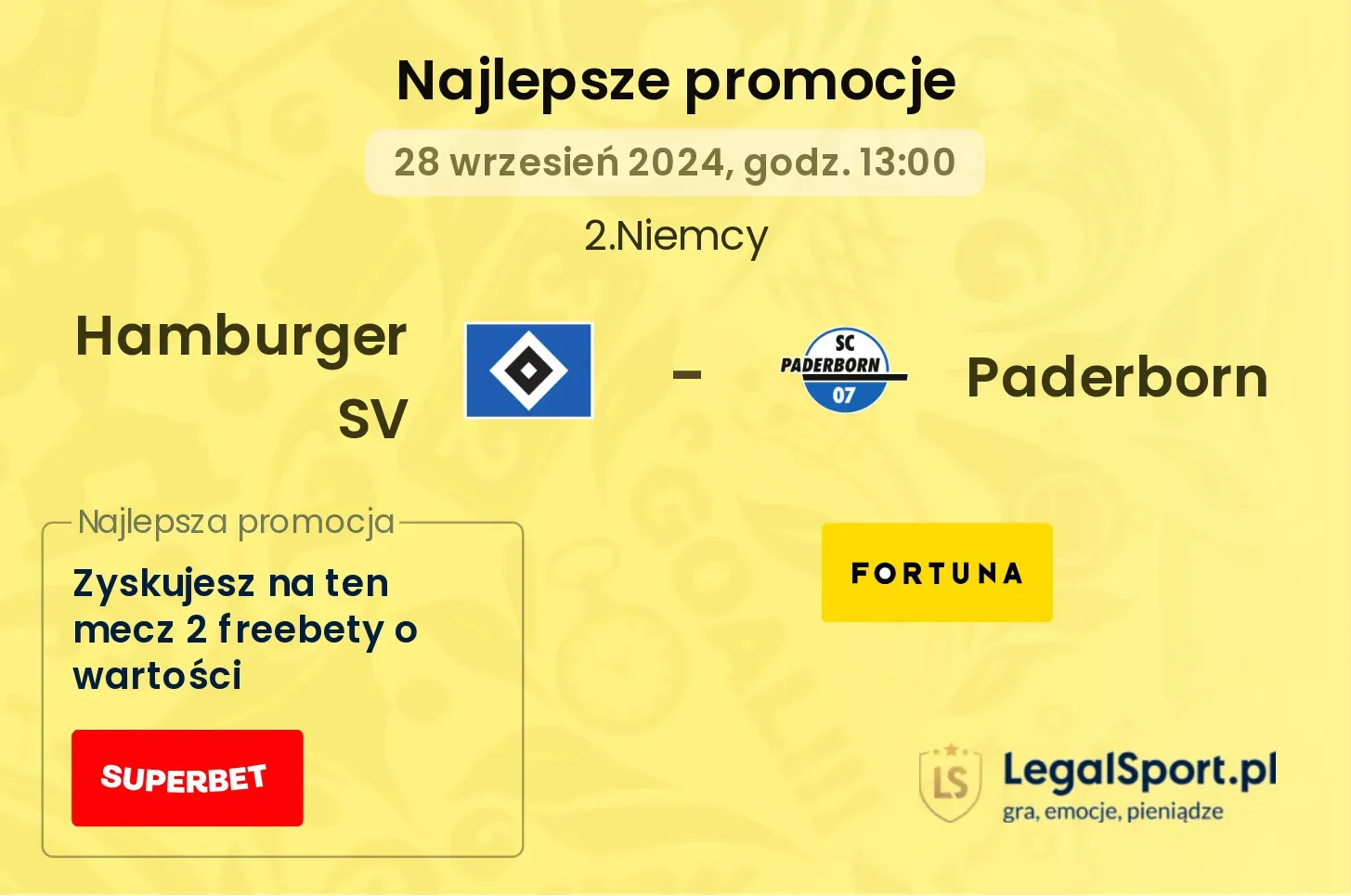 Hamburger SV - Paderborn promocje bukmacherskie 28.09, 13:00