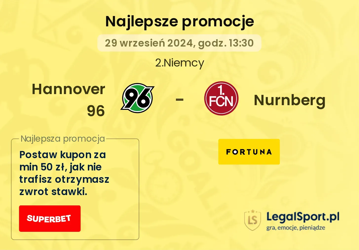 Hannover 96 - Nurnberg promocje bukmacherskie 29.09, 13:30