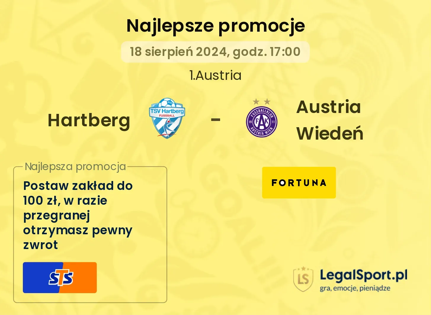 Hartberg - Austria Wiedeń promocje bukmacherskie (18.08, 17:00)