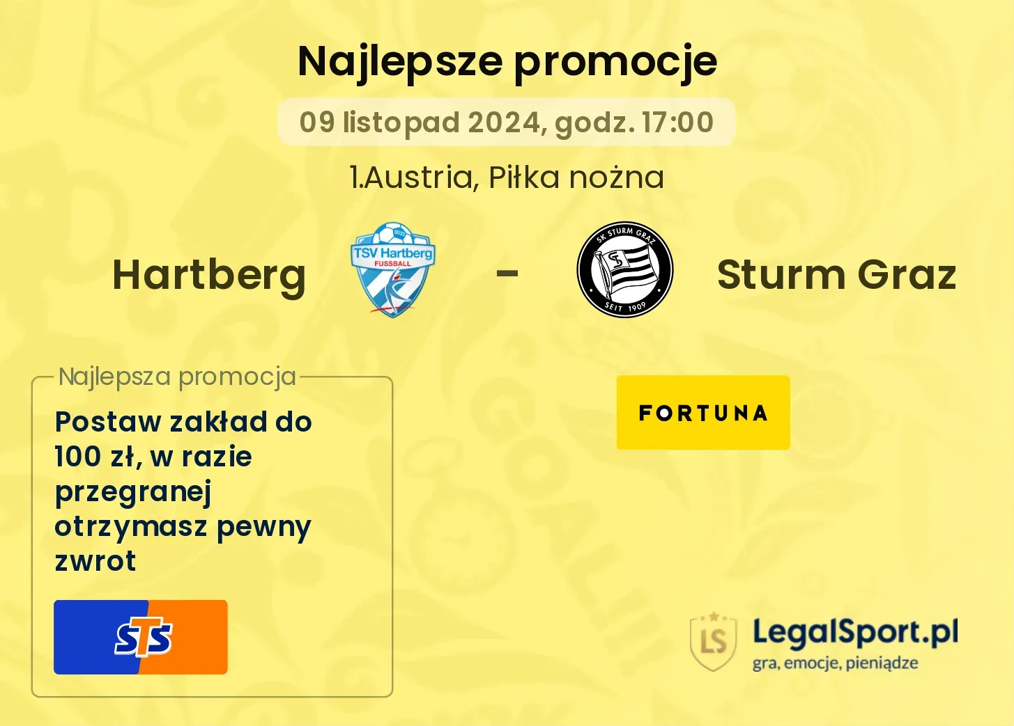 Hartberg - Sturm Graz promocje u bukmacherów 09.11, 17:00