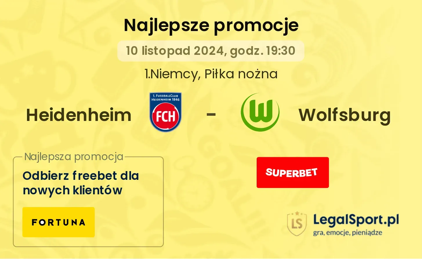 Heidenheim - Wolfsburg promocje bukmacherskie 10.11, 19:30