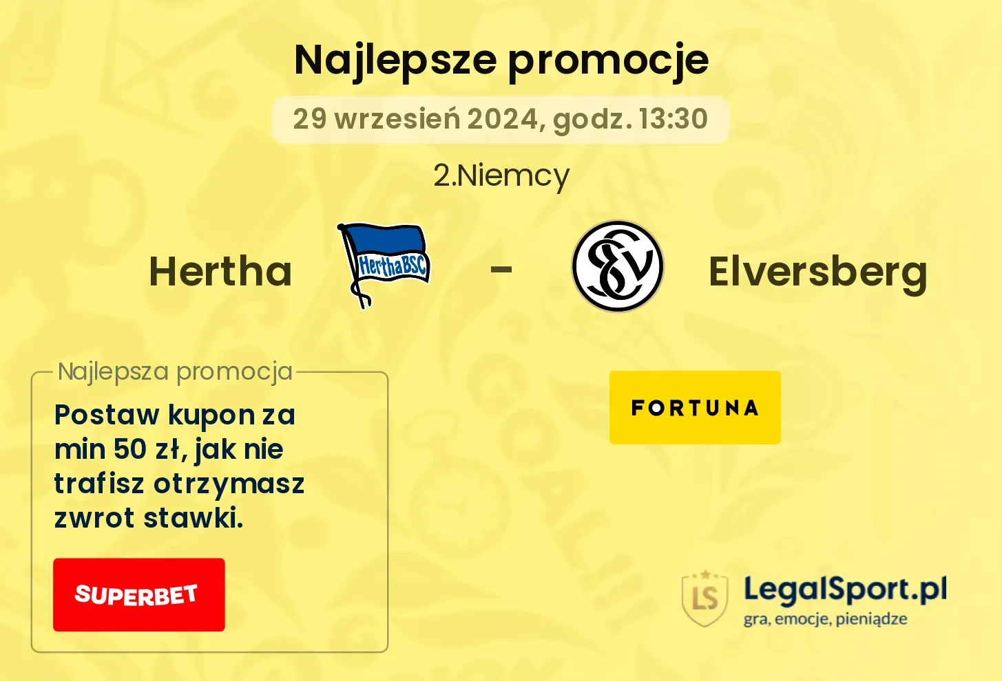 Hertha - Elversberg promocje bukmacherskie 29.09, 13:30