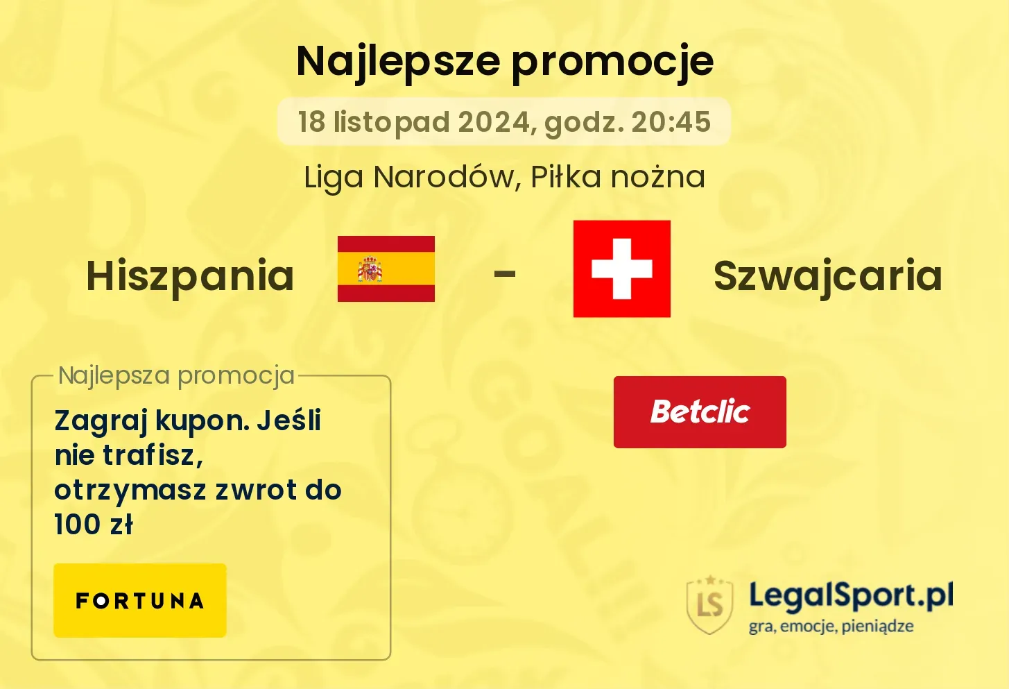 Hiszpania - Szwajcaria promocje bonusy na mecz