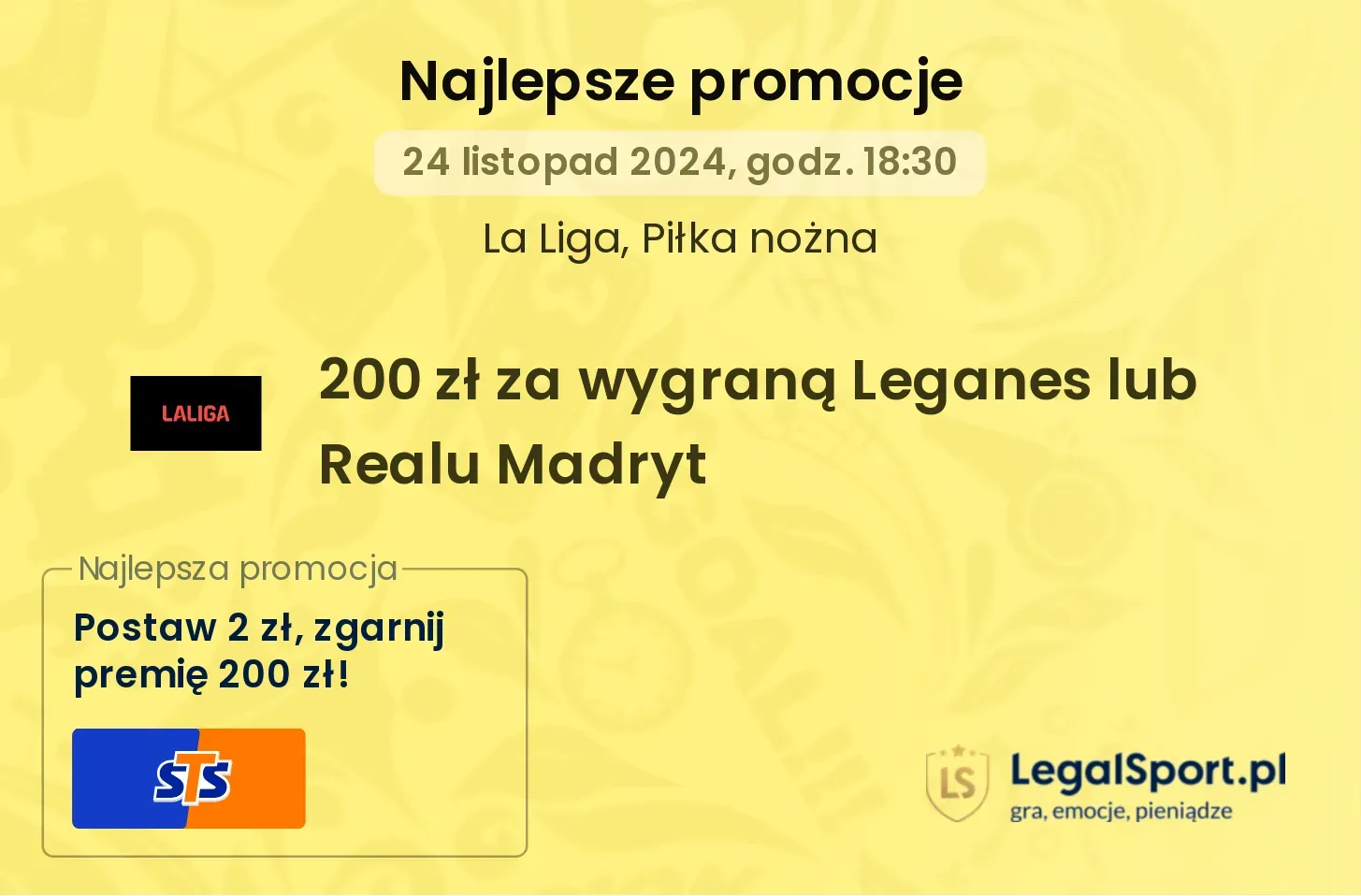 200 zł za wygraną Leganes lub Realu Madryt promocje bonusy na mecz