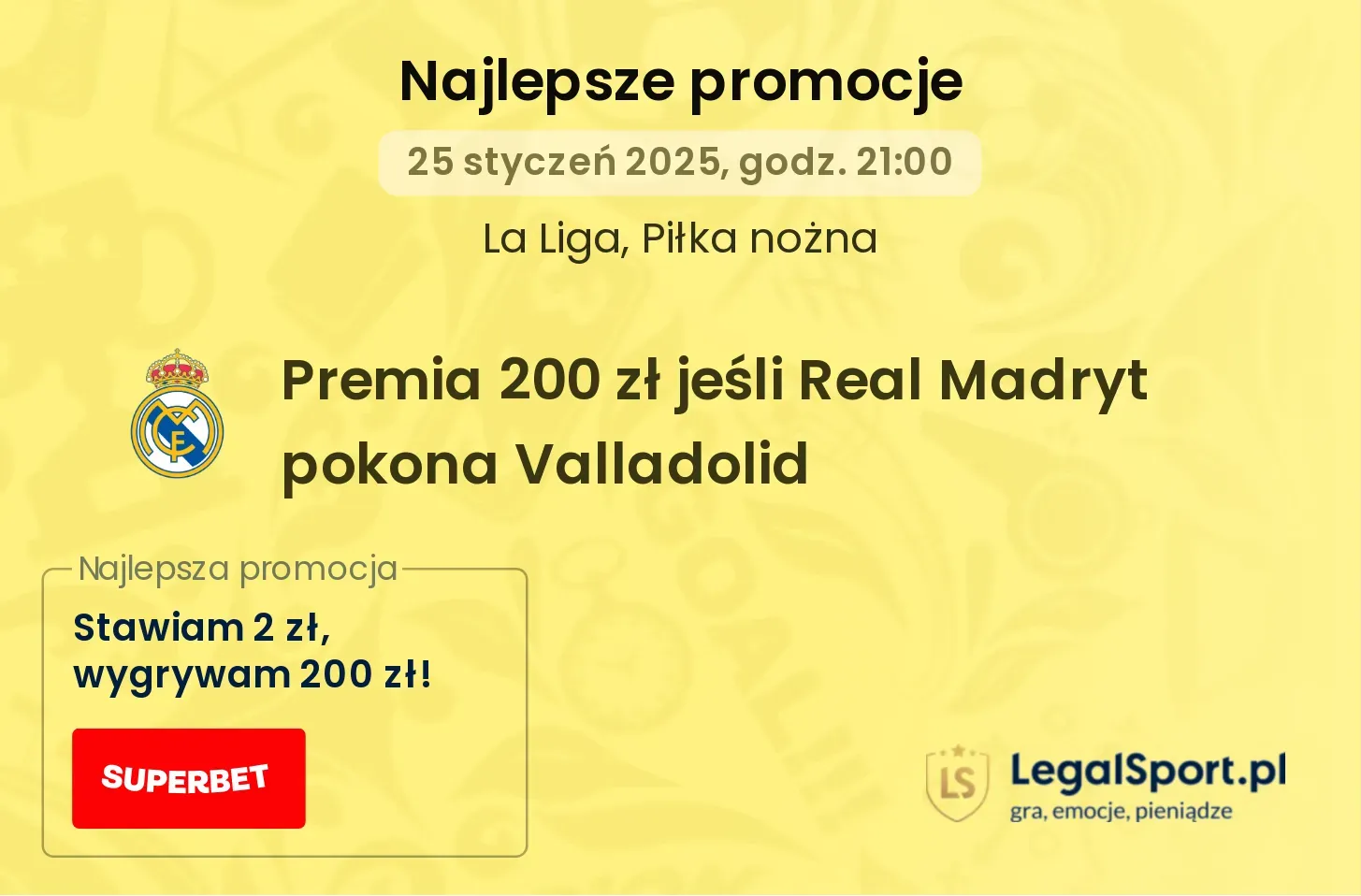 Premia 200 zł jeśli Real Madryt pokona Valladolid promocje bonusy na mecz