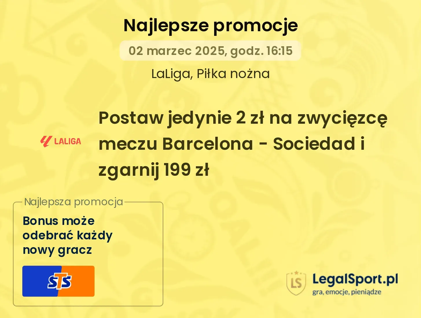 Postaw jedynie 2 zł na zwycięzcę meczu Barcelona - Sociedad i zgarnij 199 zł promocje bonusy na mecz