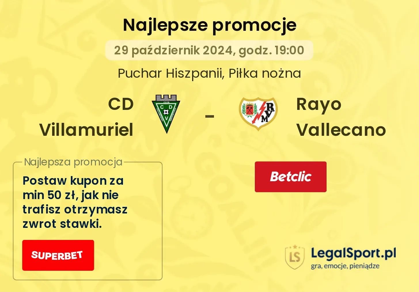 CD Villamuriel - Rayo Vallecano promocje bonusy na mecz