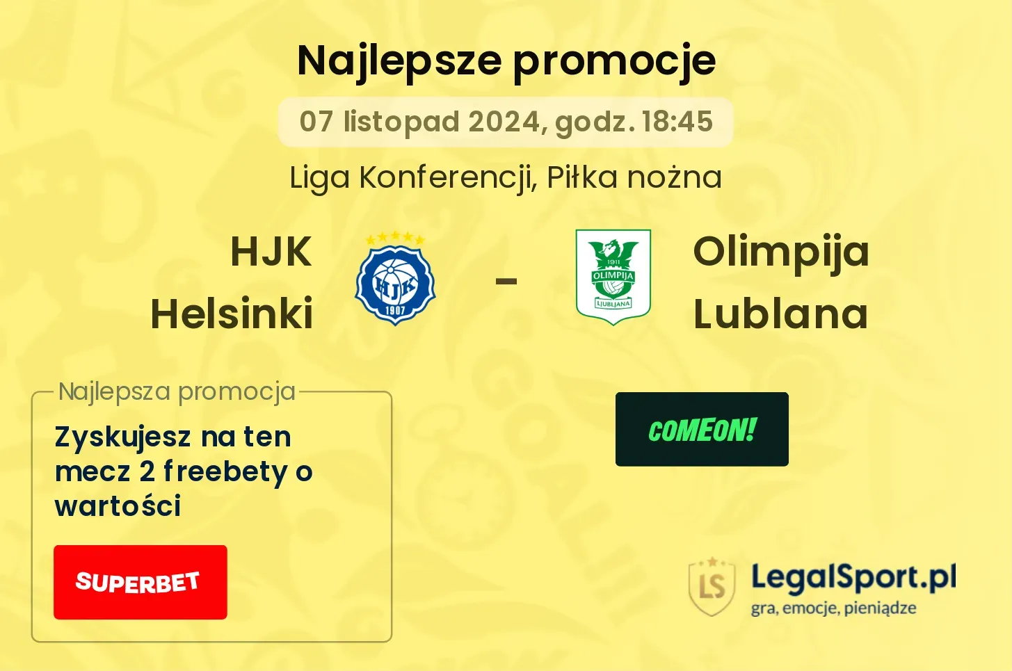 HJK Helsinki - Olimpija Lublana promocje bonusy na mecz