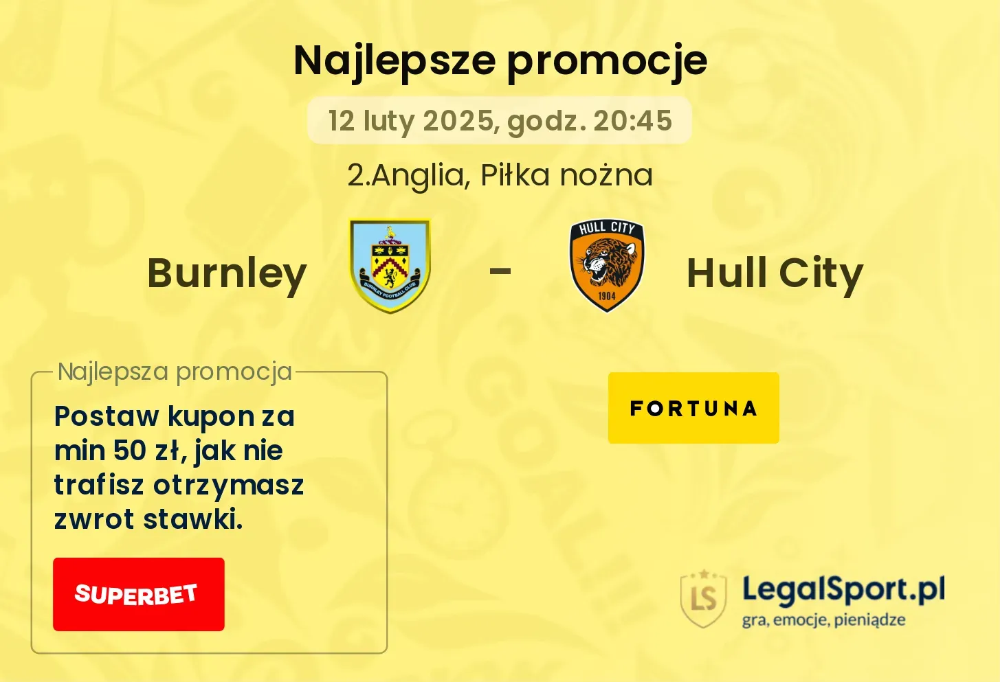 Hull City - Burnley promocje u bukmacherów 23.10, 20:45