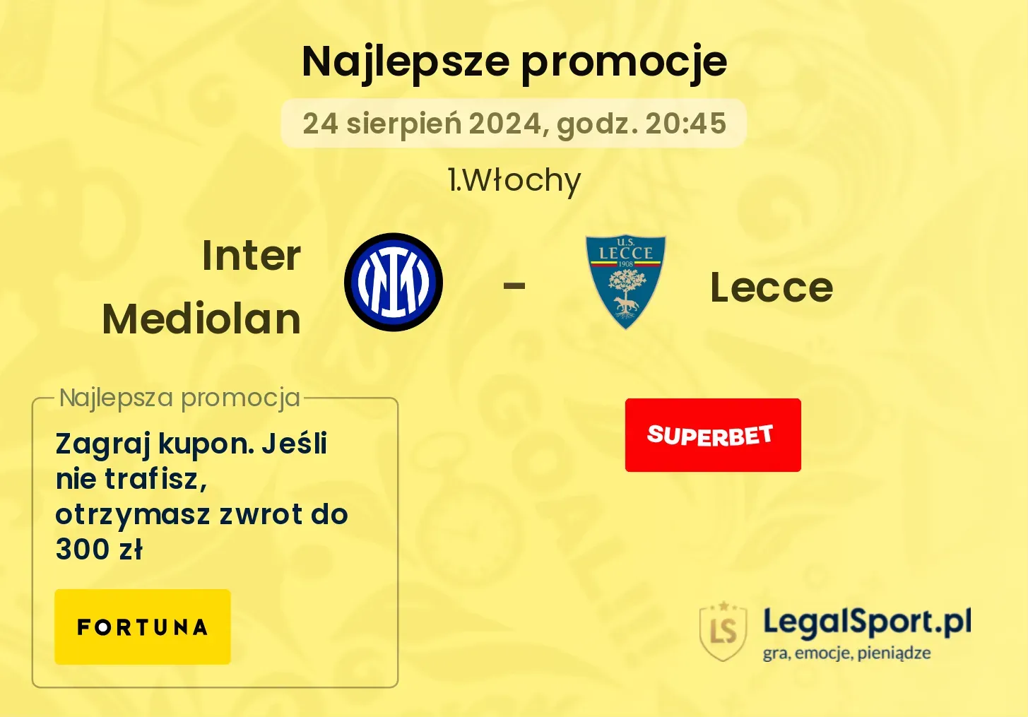 Inter Mediolan - Lecce promocje u bukmacherów 24.08, 20:45